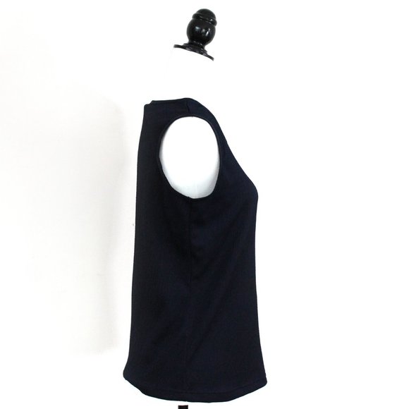 Vintage Navy Sleeveless Micropleat Top, Navy Blue Popcorn Top - Picture 4 of 7